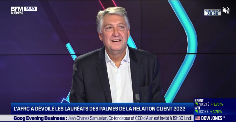 Eric Dadian, Président de l'AFRC sur le plateau de BFM TV. Eric Dadian revient sur les tendances ressorties lors de la cérémonie des Palmes de la Relation Client 2022.